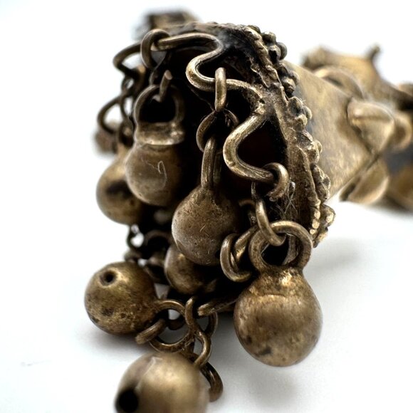 Ethnic Vintage Earrings Gold-Toned Traditional Clip-On Dangling Bells - Picture 8 of 9